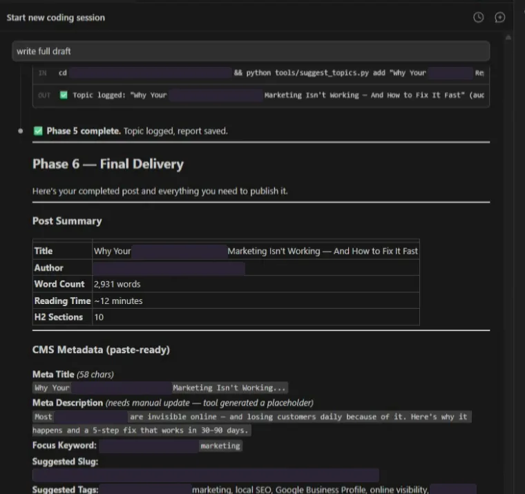 Phase 6: post summary and paste-ready CMS metadata