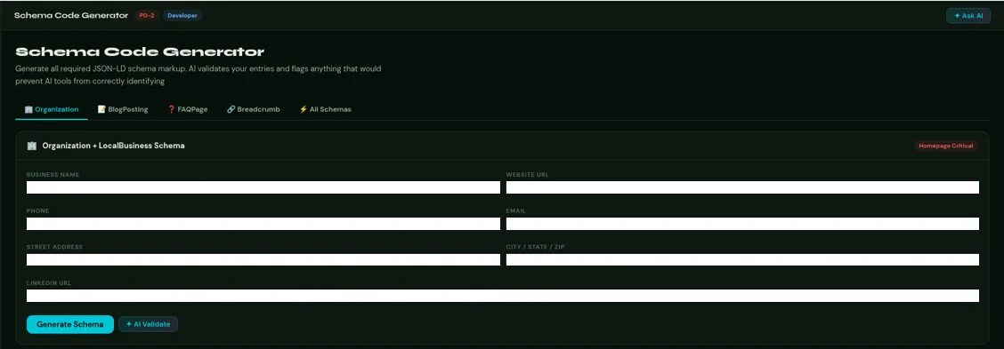 Schema code generator, Organization form